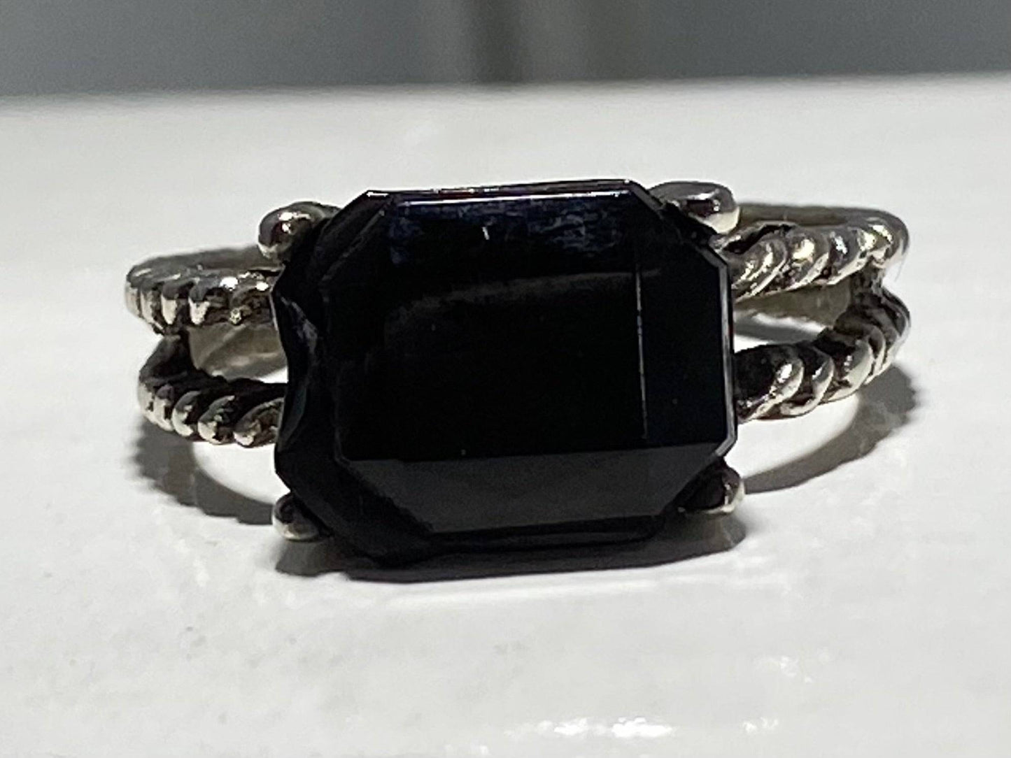 STAINLESS STEEL ANTIQUE BLACK ONYX RING