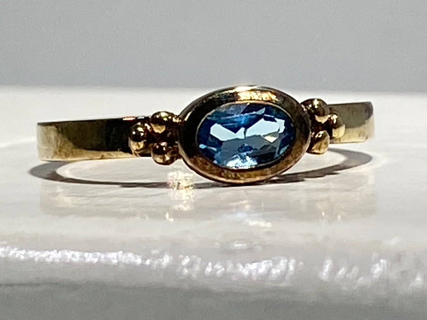 STAINLESS STEEL BLUE TOPAZ GOLD ANTIQUE HOMEMAKE RING