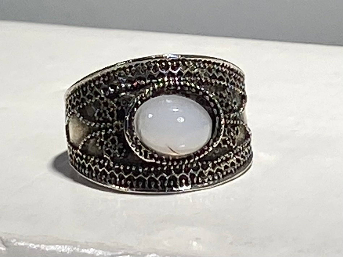 STAINLESS STEEL GOLD plated ANTIQUE OPAL FILAGREE RING