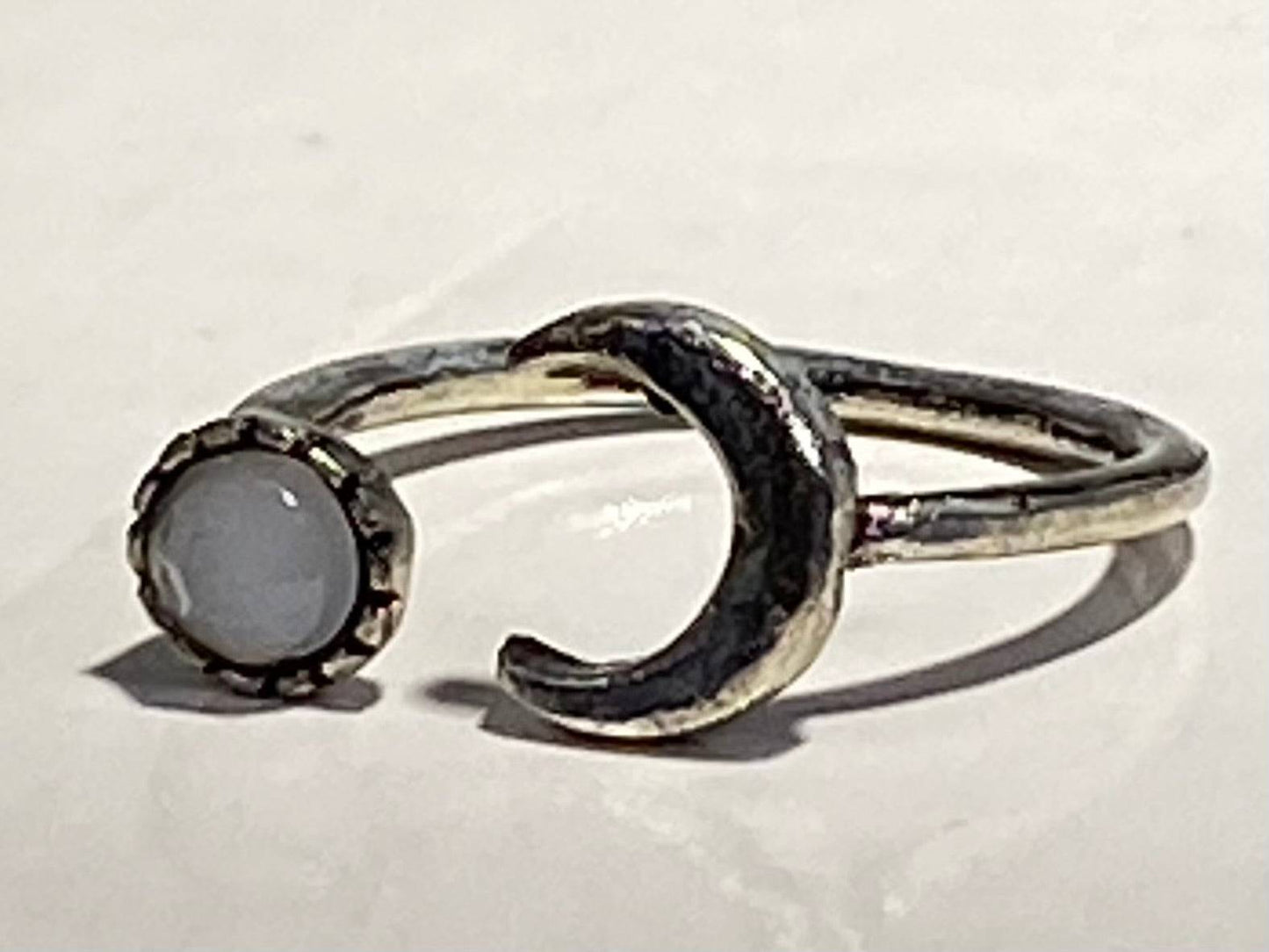 STAINLESS STEEL ANTIQUE OPAL and MOON RING