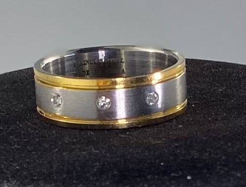 Stainless Steel TWO TONE GOLD AND MATT FINISH SILVER w/CRYSTALS Ring 12 SIZE