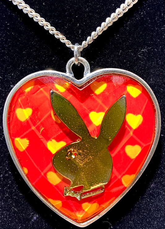 Playboy Heart with Gold Bunny Head w/curb chain