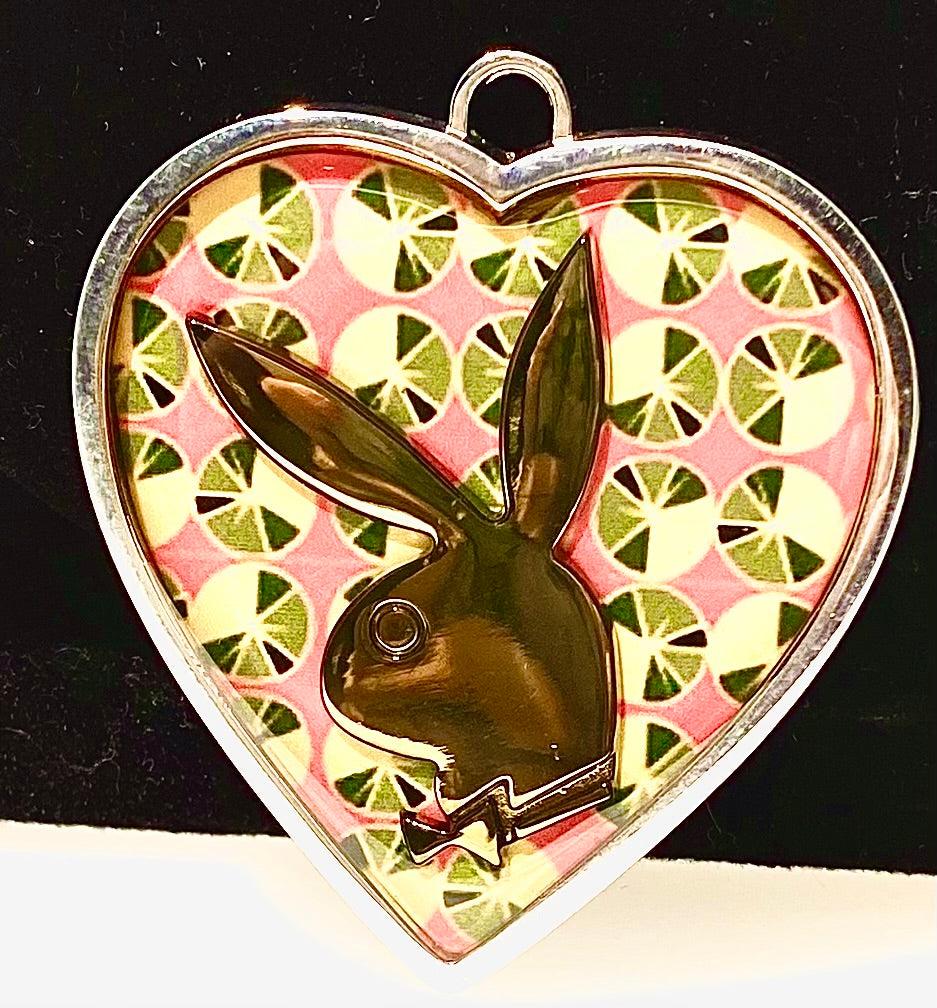 Playboy Heart with Gold Bunny Head w/curb chain