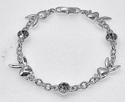 PLAYBOY CURB BUNNY HEADS POLIISH WITH WHITE CRYSTAL BRACELET