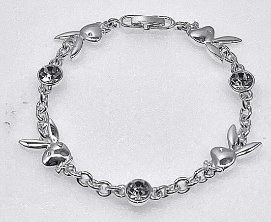 PLAYBOY CURB BUNNY HEADS POLIISH WITH WHITE CRYSTAL BRACELET - COLO
