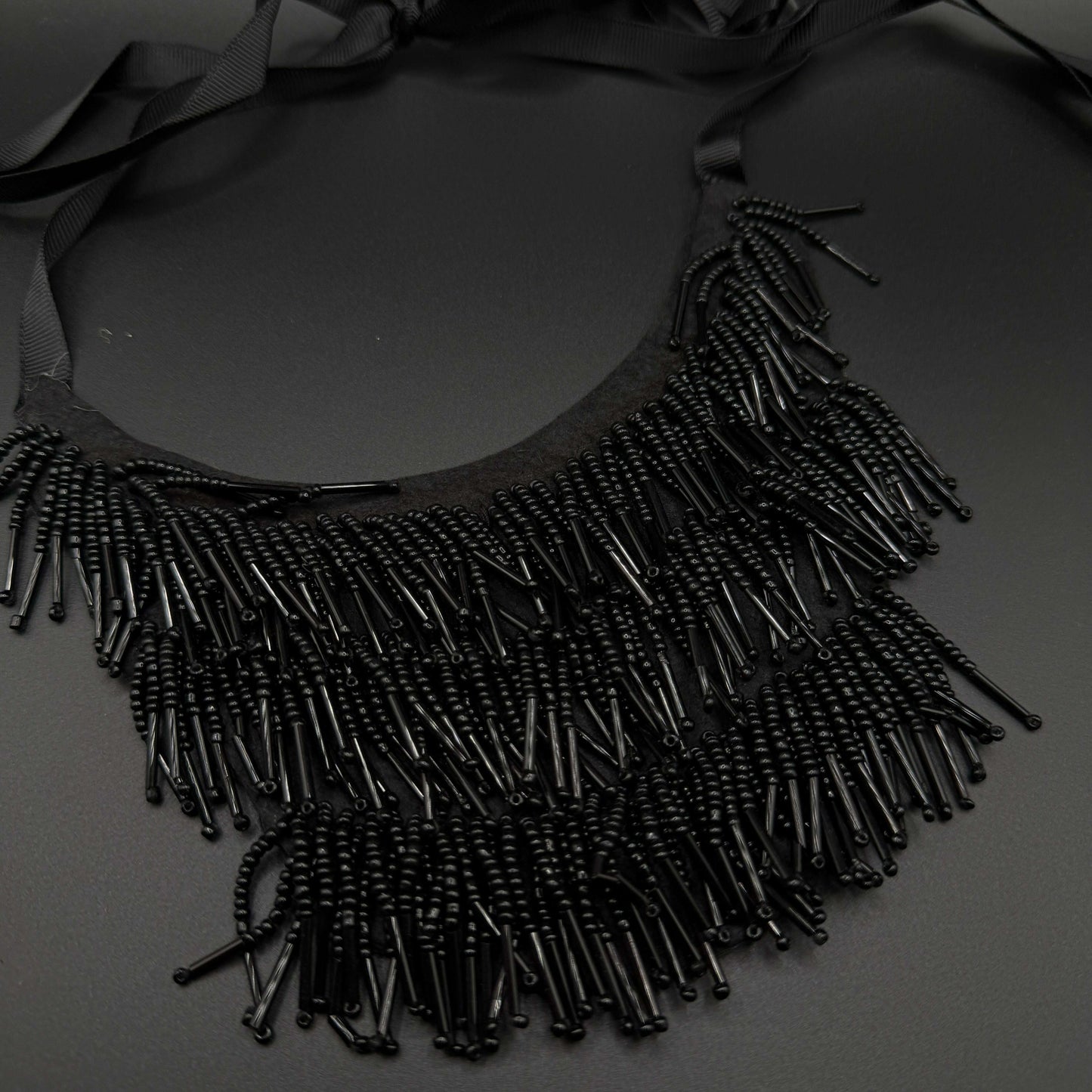 Matte Black Bib-Style Fringe Necklace - COLO