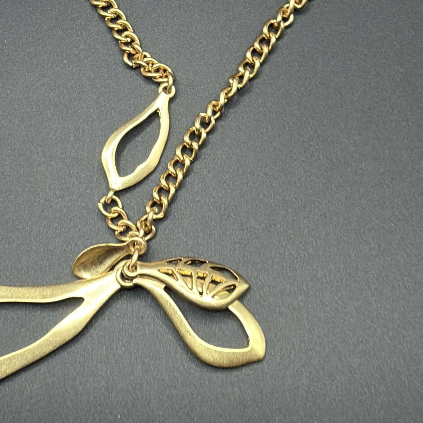 Gold-Tone Curb Chain Necklace with Open Teardrop Pendant - COLO