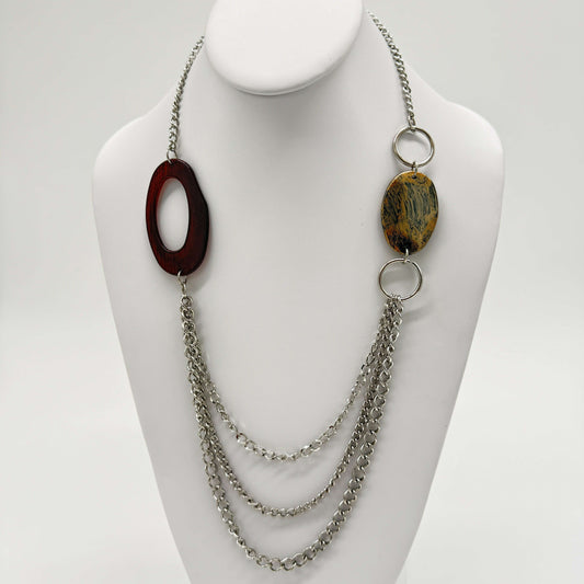 Silver Asymmetrical Necklace with Resin & Yellow Pendant - COLO