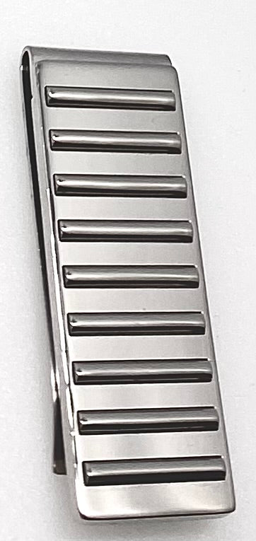 Brushed Steel Money Clip with Vertical Ridge Accents