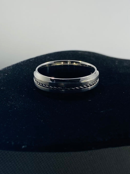 Stainless Steel Wedding Band with Rope Cable Detail — Sizes 9–13