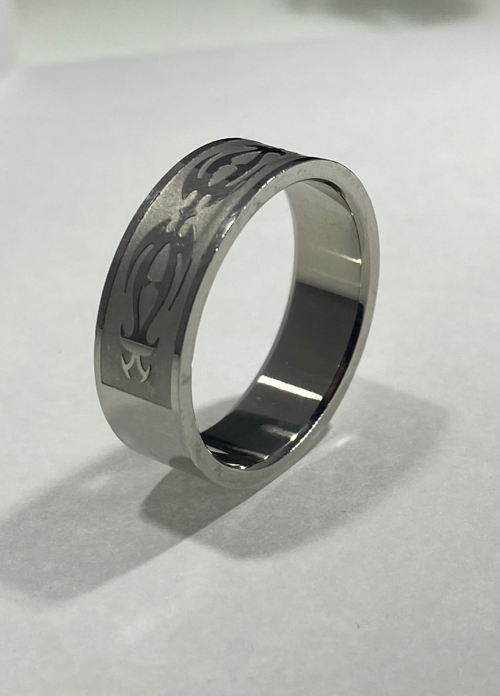 Madison Collections Engraved Tribal Pattern Stainless Steel Band Ring
