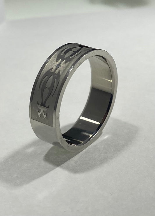 Madison Collections Engraved Tribal Pattern Stainless Steel Band Ring