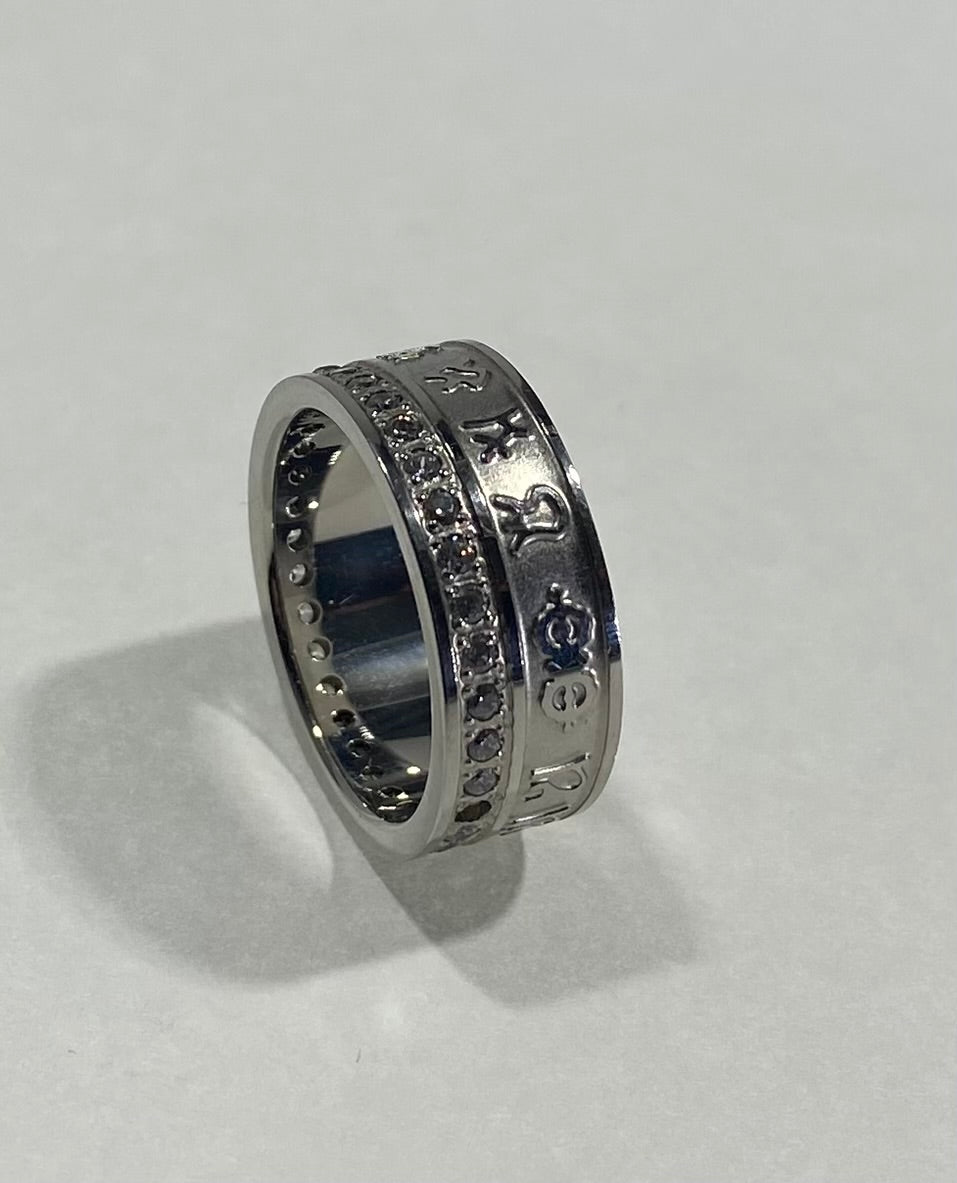 Madison Collections Engraved Symbol Stainless Steel Ring with Eternity Crystal Band