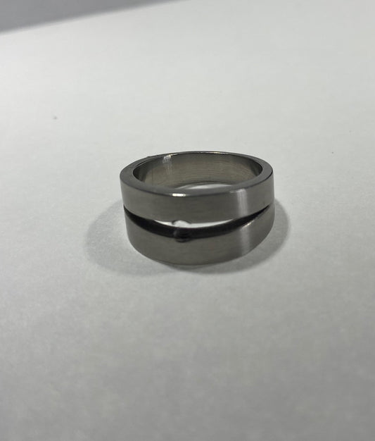 Madison Collections Brushed Stainless Steel Split Groove Band Ring
