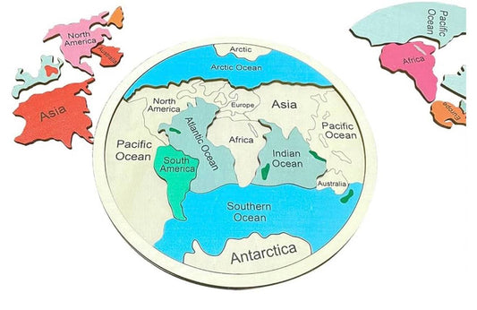 Montessori Wooden World Map Puzzle | Interactive Continents & Oceans Toy for Kids 4-8