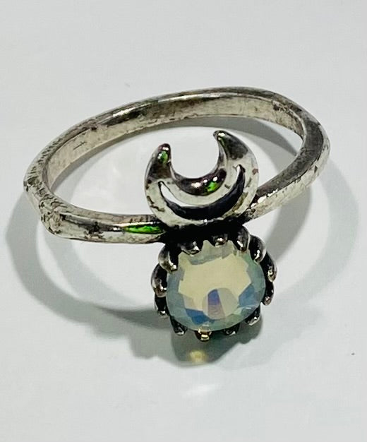 Celestial Crescent Moon & Opaline Starburst Stacking Ring