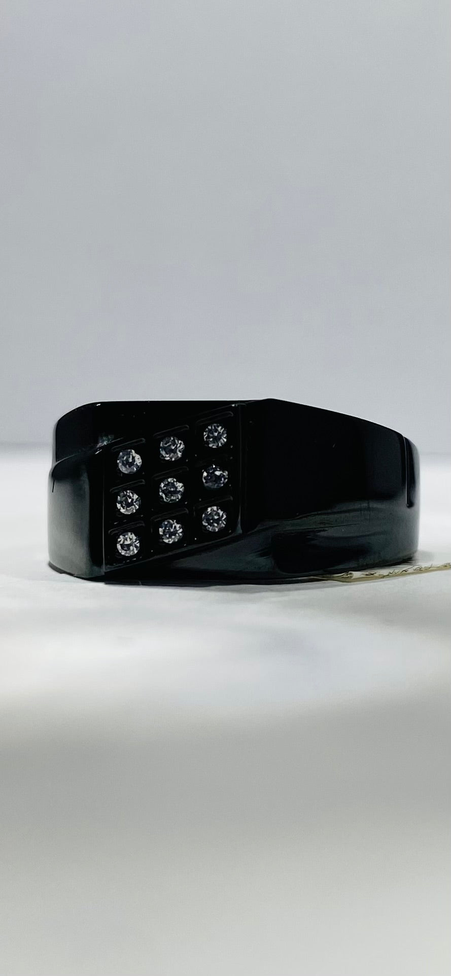 Madison Collections Stainless Steel All Black Ring with 9 Crystal Round Stones