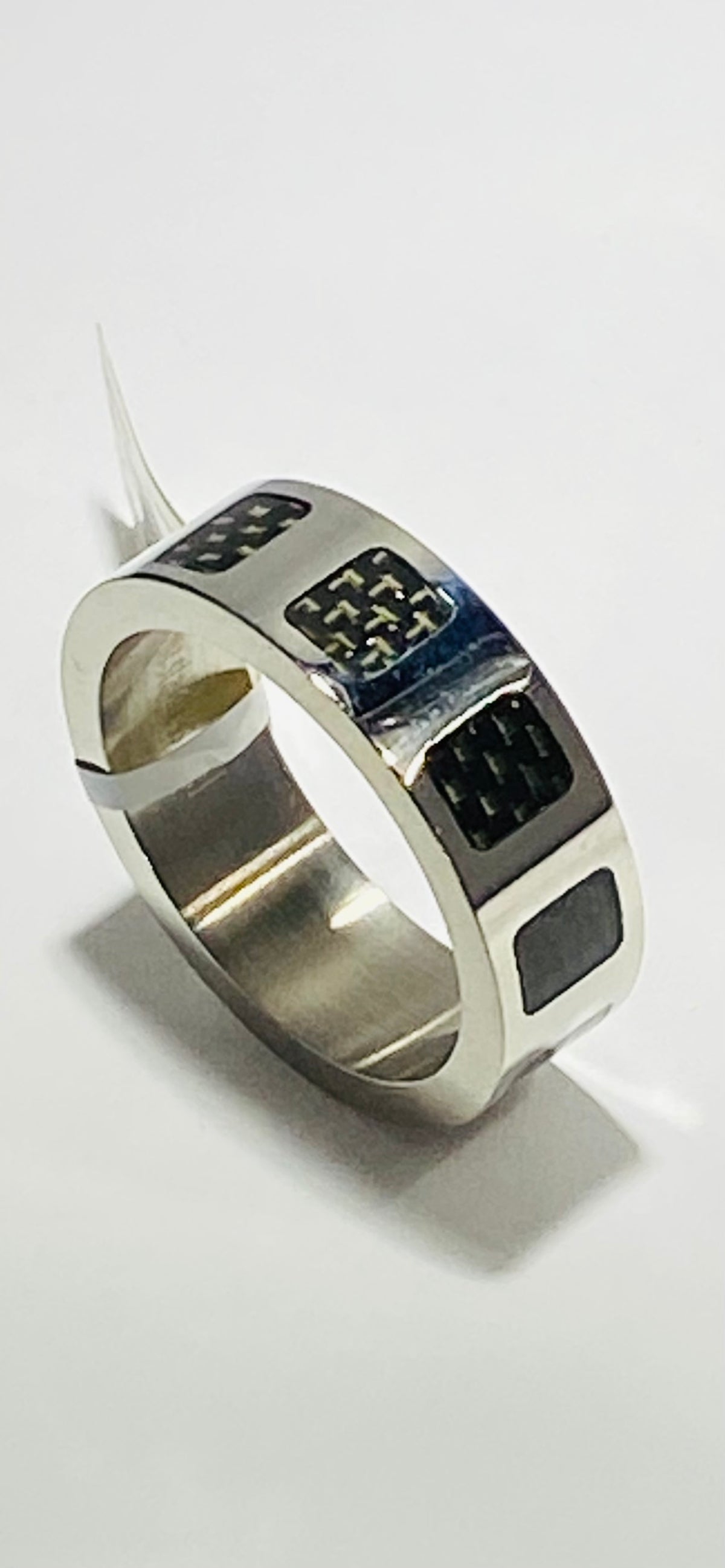 Madison Collections Stainless Steel Ring with Black Geometric Inlay Boxes