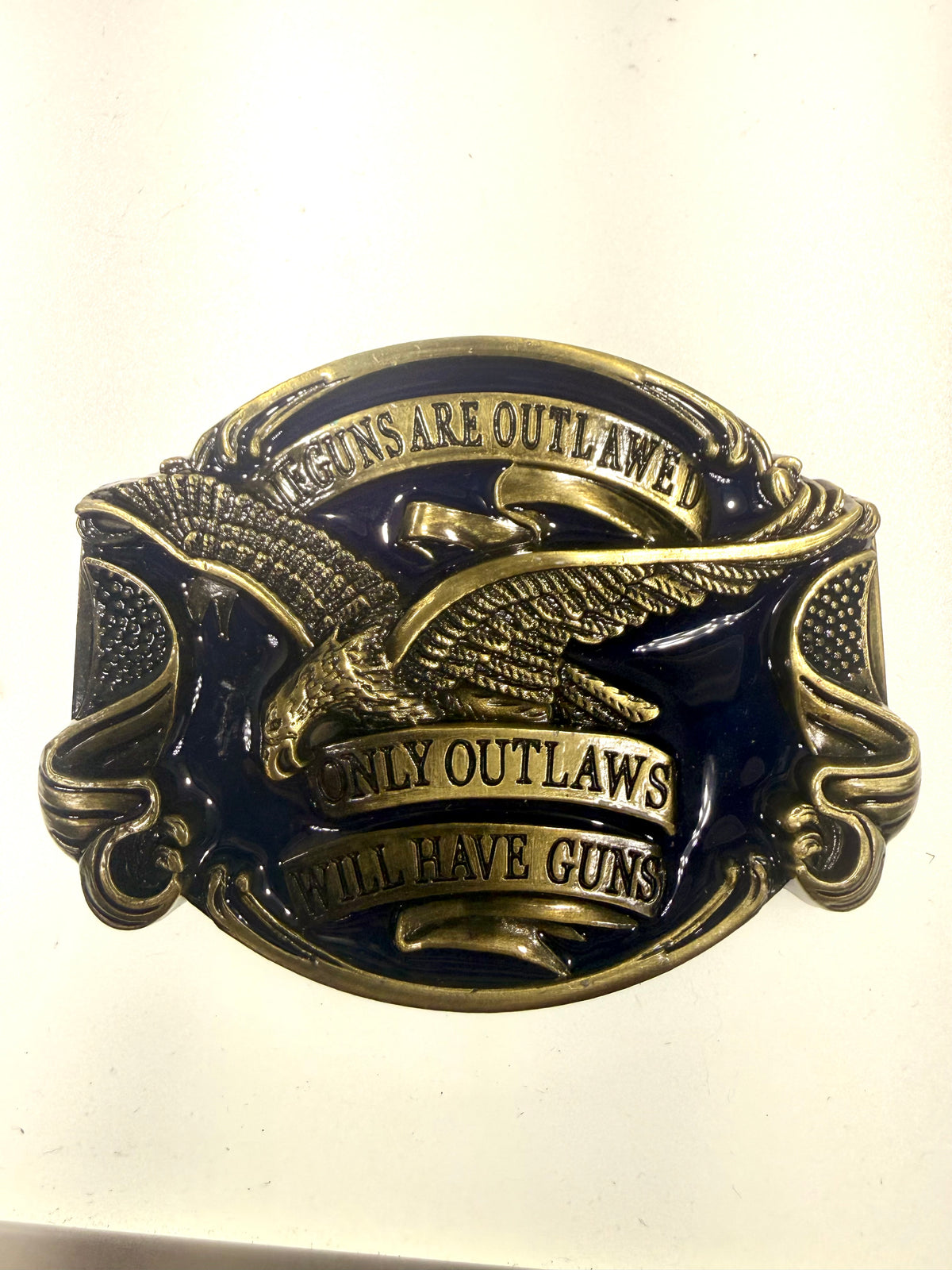 "If Guns Are Outlawed Only Outlaws Will Have Guns" Bald Eagle Belt Buckle