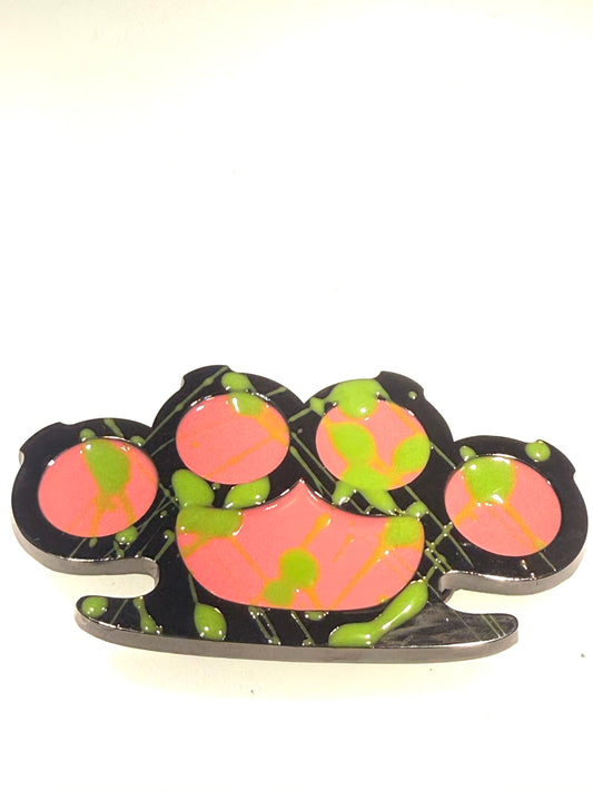 Pink & Neon Lime Paint Splatter Knuckle Duster Belt Buckle
