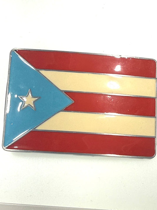 Puerto Rican Flag Enamel Rectangular Belt Buckle