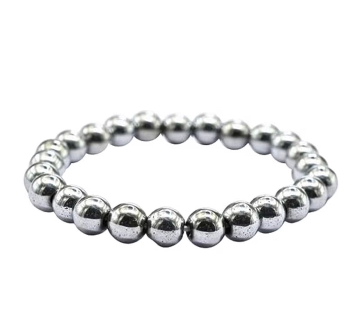 Natural Silver Hematite 8mm Smooth Round Bead Stretch Bracelet (Unisex)