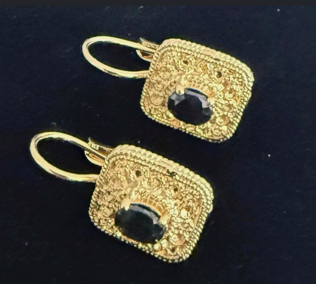 Vintage Filigree Sapphire & Diamond Complete Gift Jewelry Set (Bracelet & Pierced Dangle Earrings)