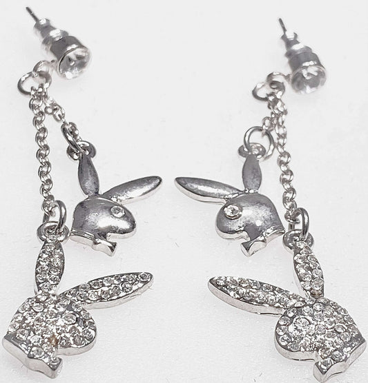 PLAYBOY BUNNY 4-HEADS 2 CRYSTAL N 2 POLISH EARRING w/2- 5MM CRYSTAL - COLO