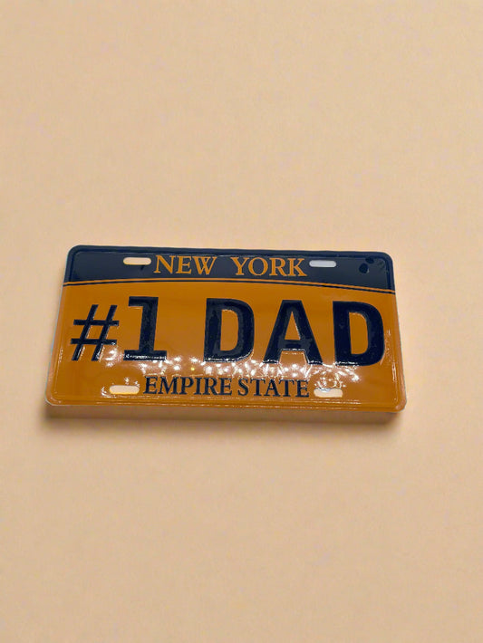 #1 Dad New York Empire State License Plate – Blue & Gold Souvenir