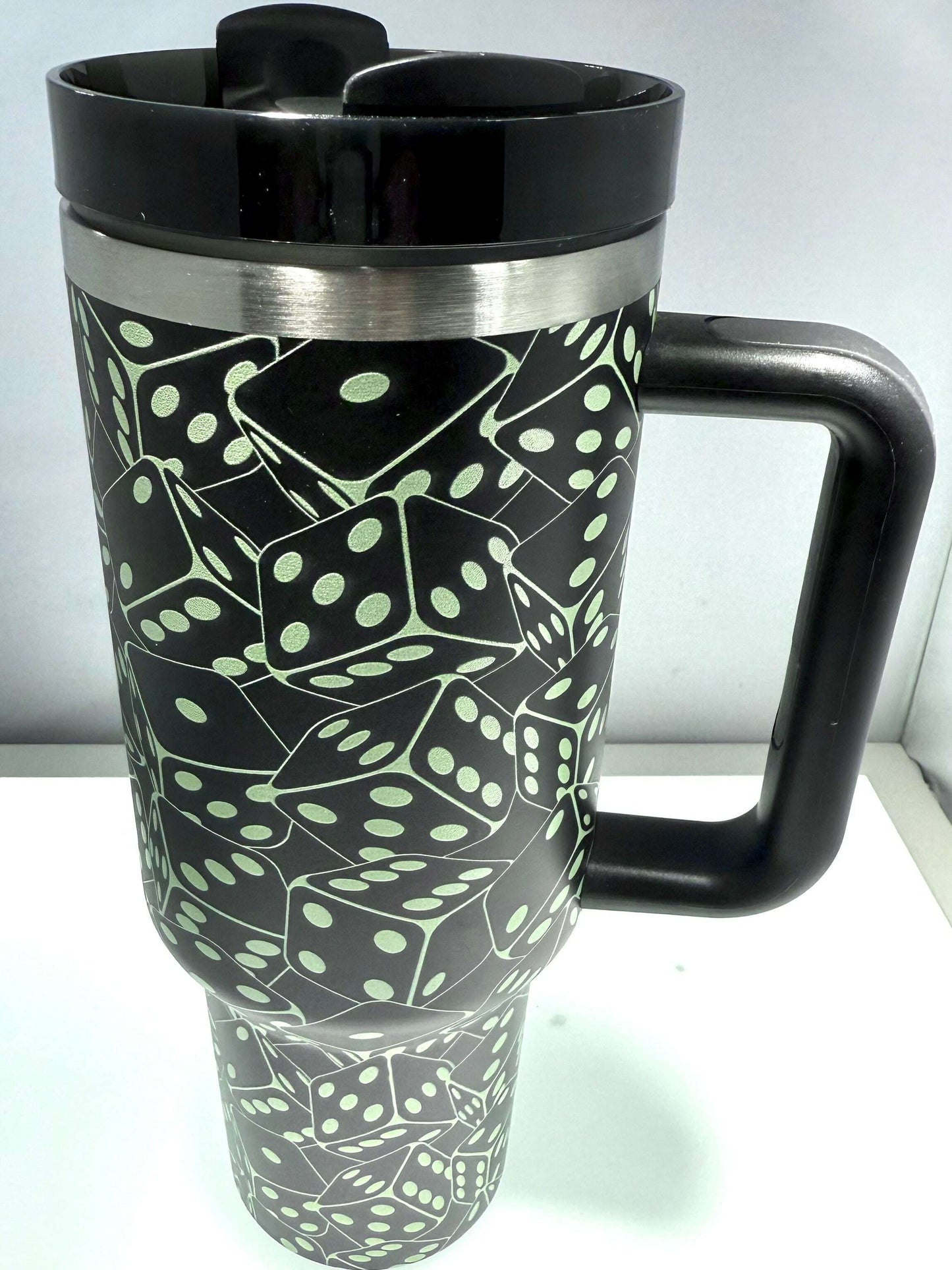 40oz Tumbler with lid, Glowing Dice ,Stainless Steel Vacuum Black - COLO