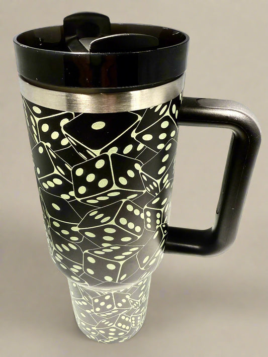 40oz Tumbler with lid, Glowing Dice ,Stainless Steel Vacuum Black