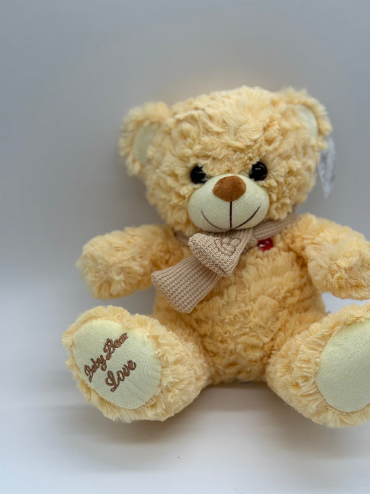 Beige Teddy Bear Stuffed Animal – Medium 10"–12" Soft Plush Toy with Bow