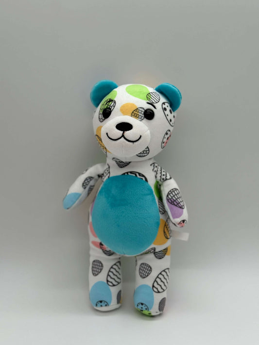 Teddy Bear Stuffed Animal (Random Pattern) - Blue White Yellow (9" to 10" Cuddly Plush Bear) - COLO