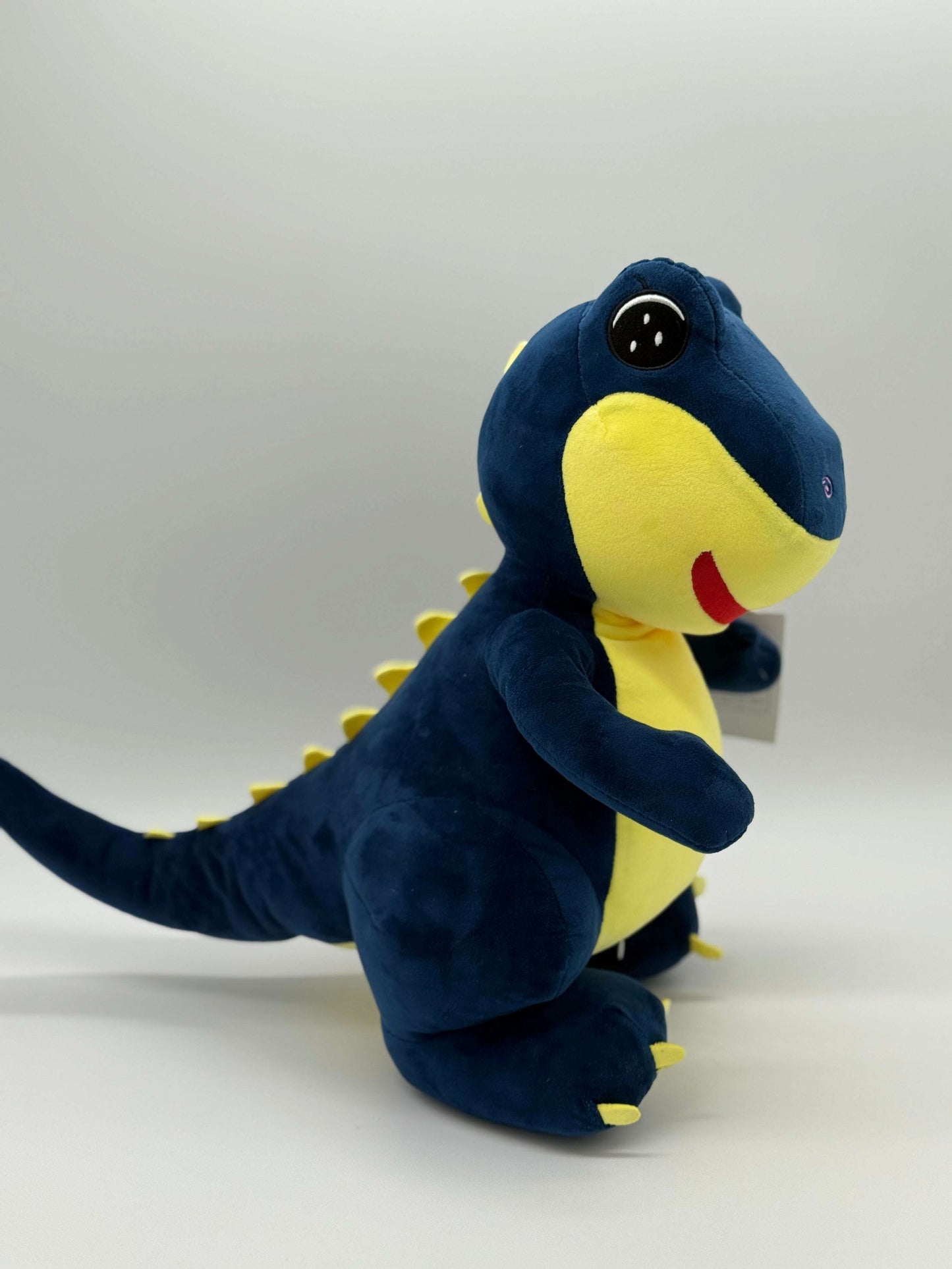 Navy Blue & Yellow Cartoon T. Rex Plush Toy – X-Large Dinosaur Stuffed Animal, 15–19" - COLO