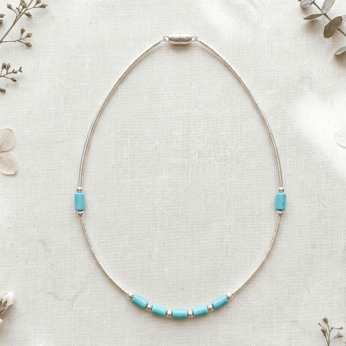 STERLING SILVER ANKLE BRACELET TURQUOISE AND SILVER BEADS 10" SCREW IN BARREL LOCK