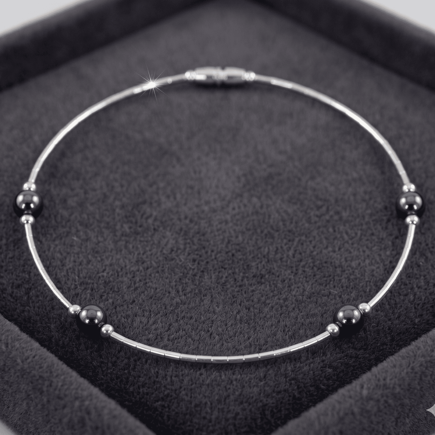 STERLING SILVER ANKLE BRACELET BLACK PEARL CRYSTAL 10" screw in barrel lock