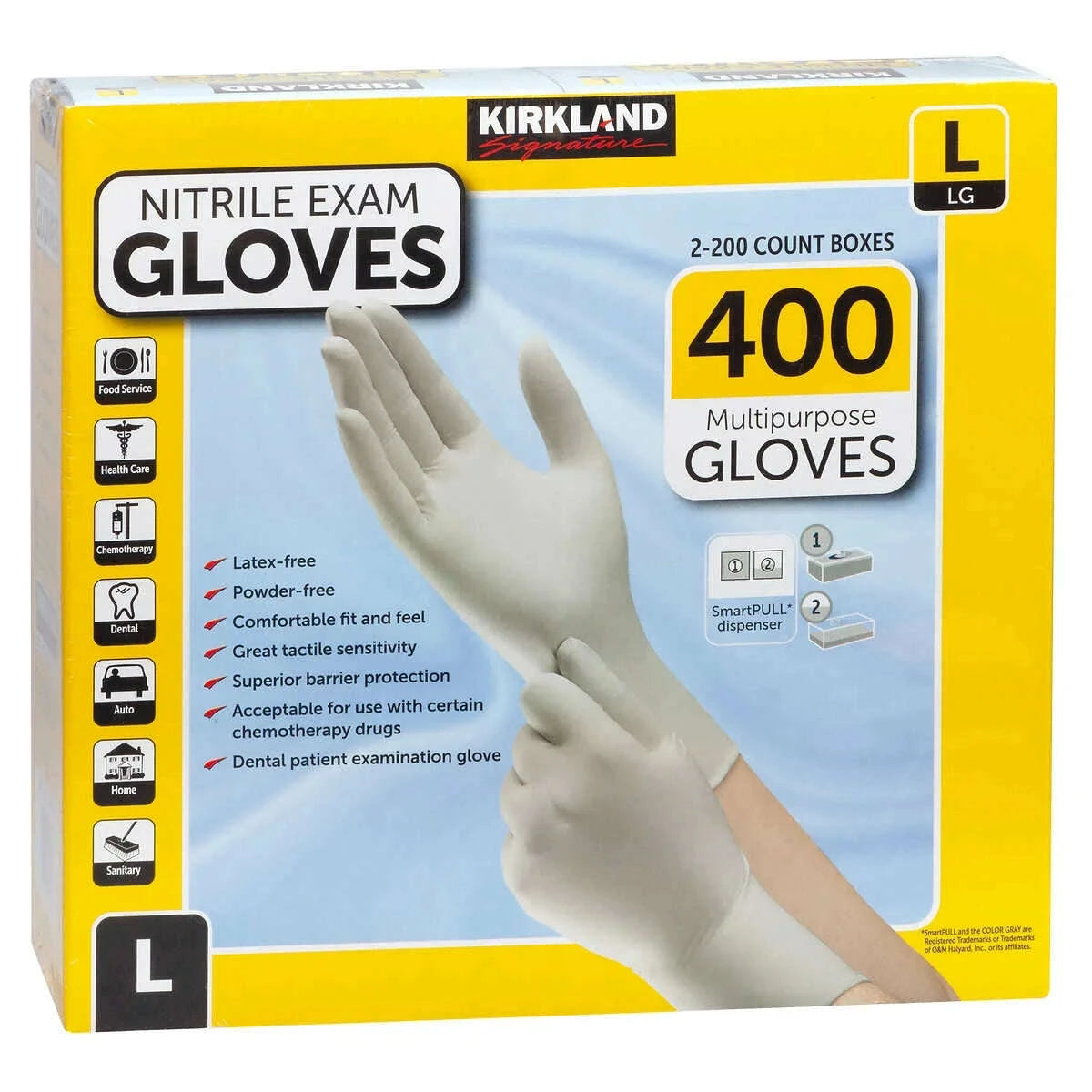 Kirkland Signature Nitrile Exam Mulit-Purpose Gloves, Powder-free (400 Count) Size Large - COLO