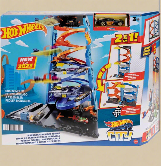 Hot Wheels City Transforming Race Tower 2-in-1 Raceway Track Set with 1 Car