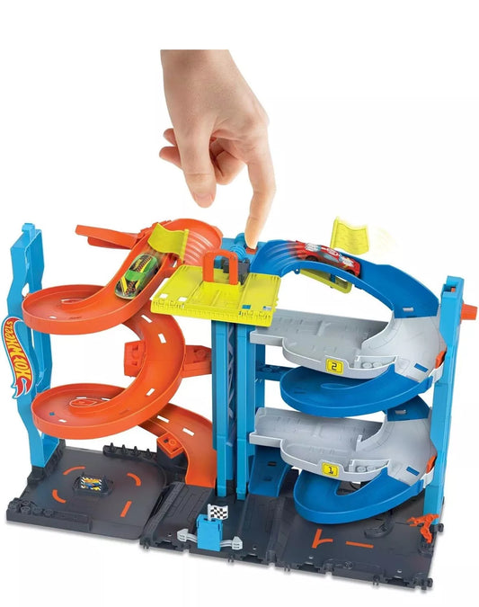 Hot Wheels City Transforming Race Tower 2-in-1 Raceway Track Set with 1 Car