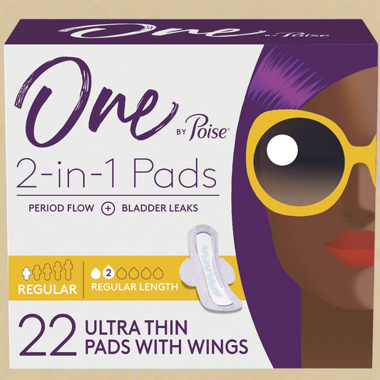 One by Poise Incontinence or Period Pads Regular Flow Ultra Thin Wings 22 Ct