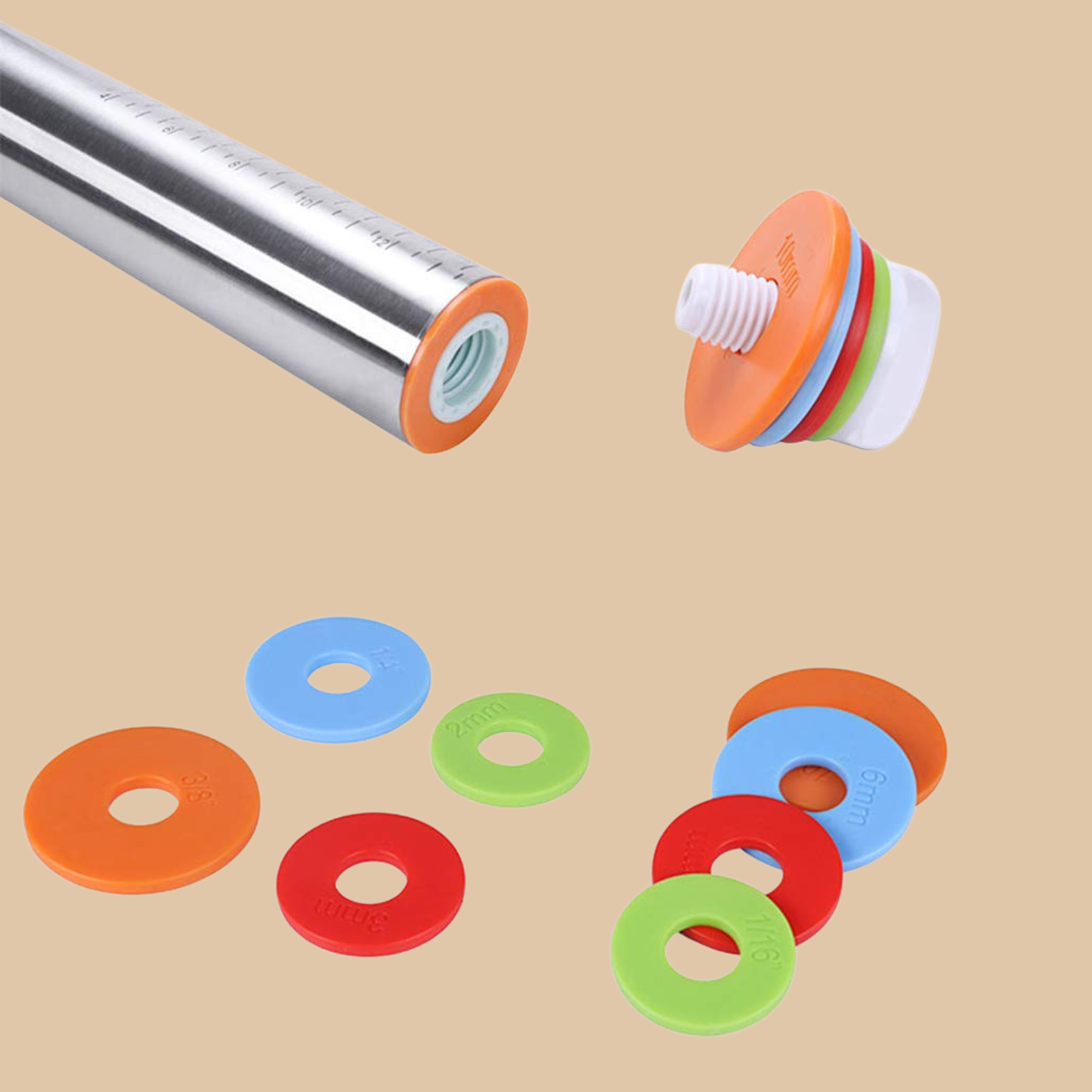 Stainless Steel Rolling Pin with Measurement Rings