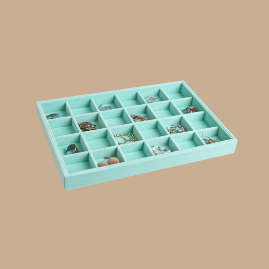 Turquoise Velvet Jewelry Organizer Trays Set of 2 - COLO