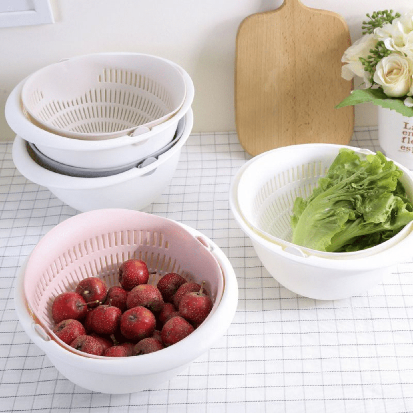 Small 7" Diameter Double Layer Fruit Basket (Gray and White) - COLO