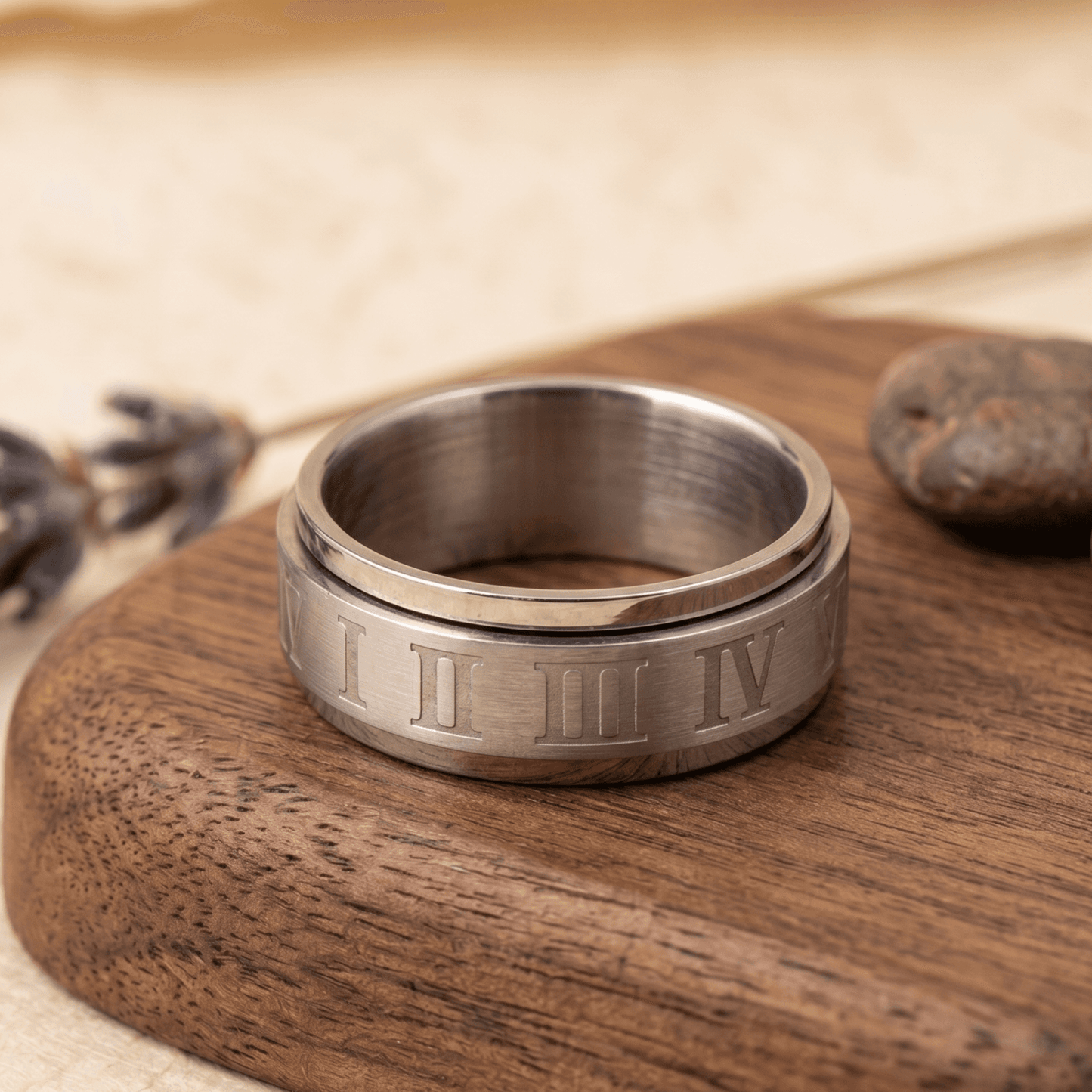 Stainless Steel ROMAN NUMBER SPINNER BAND Ring
