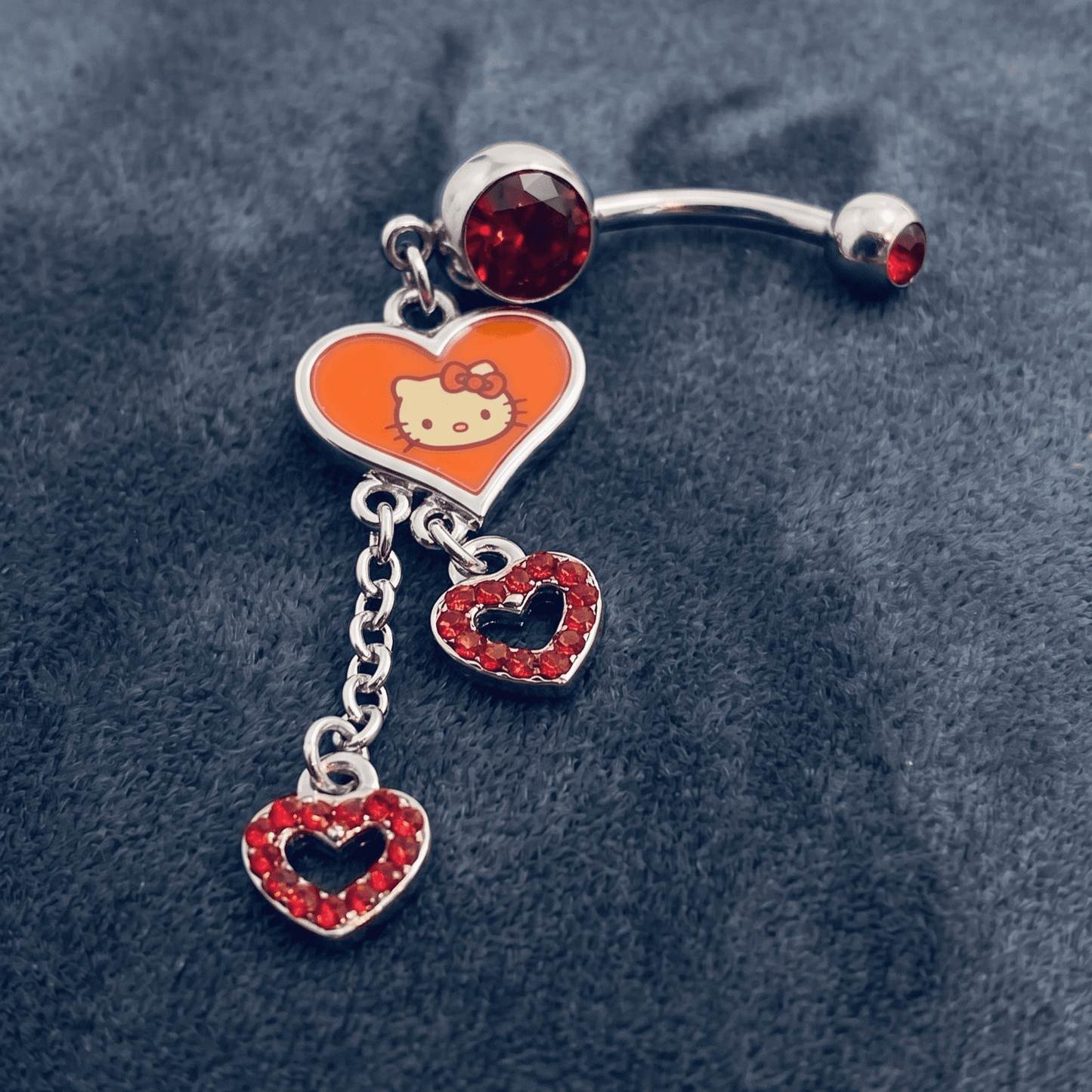 Stainless Steel Belly Ring Jewelry Hello Kitty w/red Crystal-Durable, Tarnish Resistant Jewelry Set for Everyday Wear