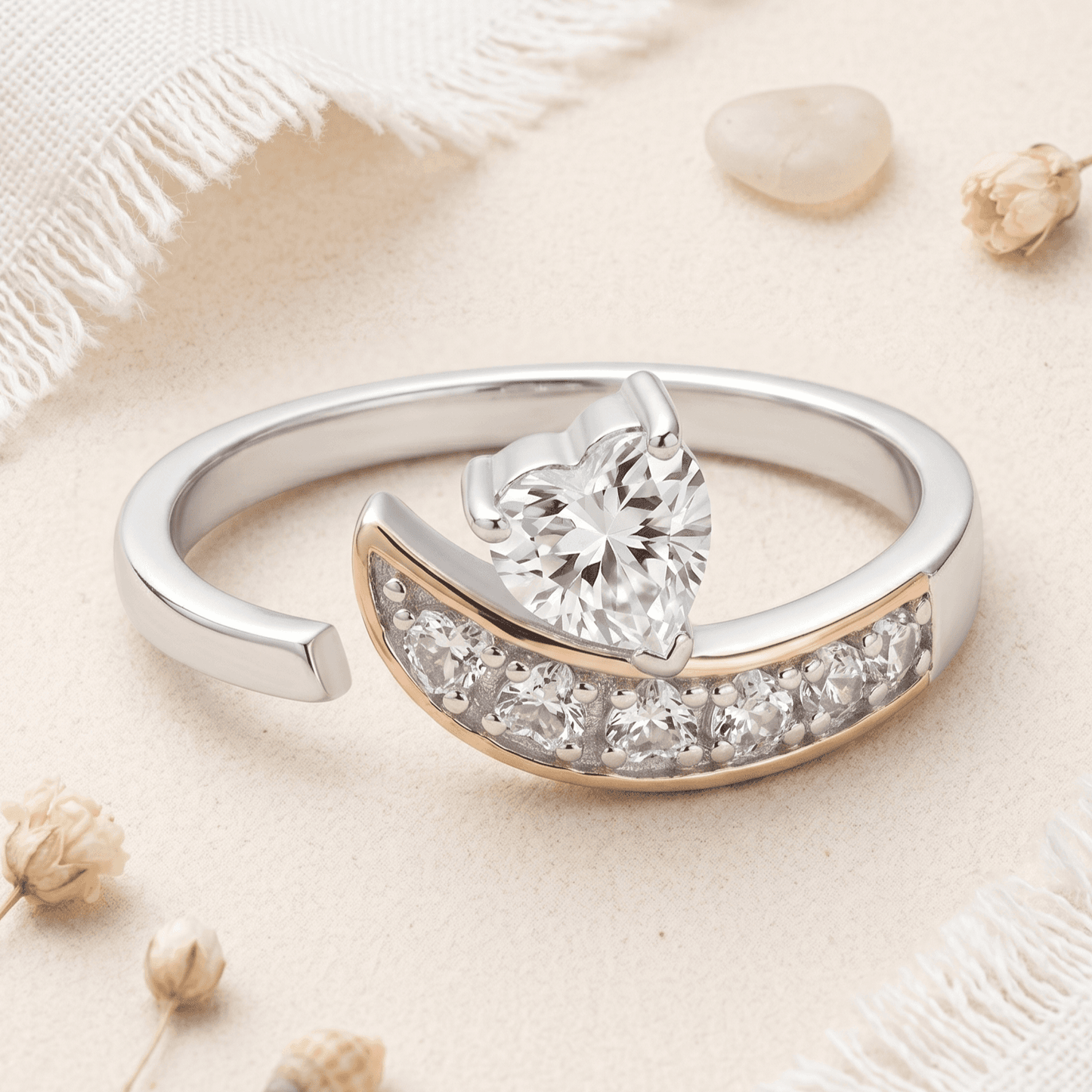 STERLING SILVER WHITE CRYSTAL w/ROSE ROSE PLATED HI-LIGHTS Toe/Midi Ring
