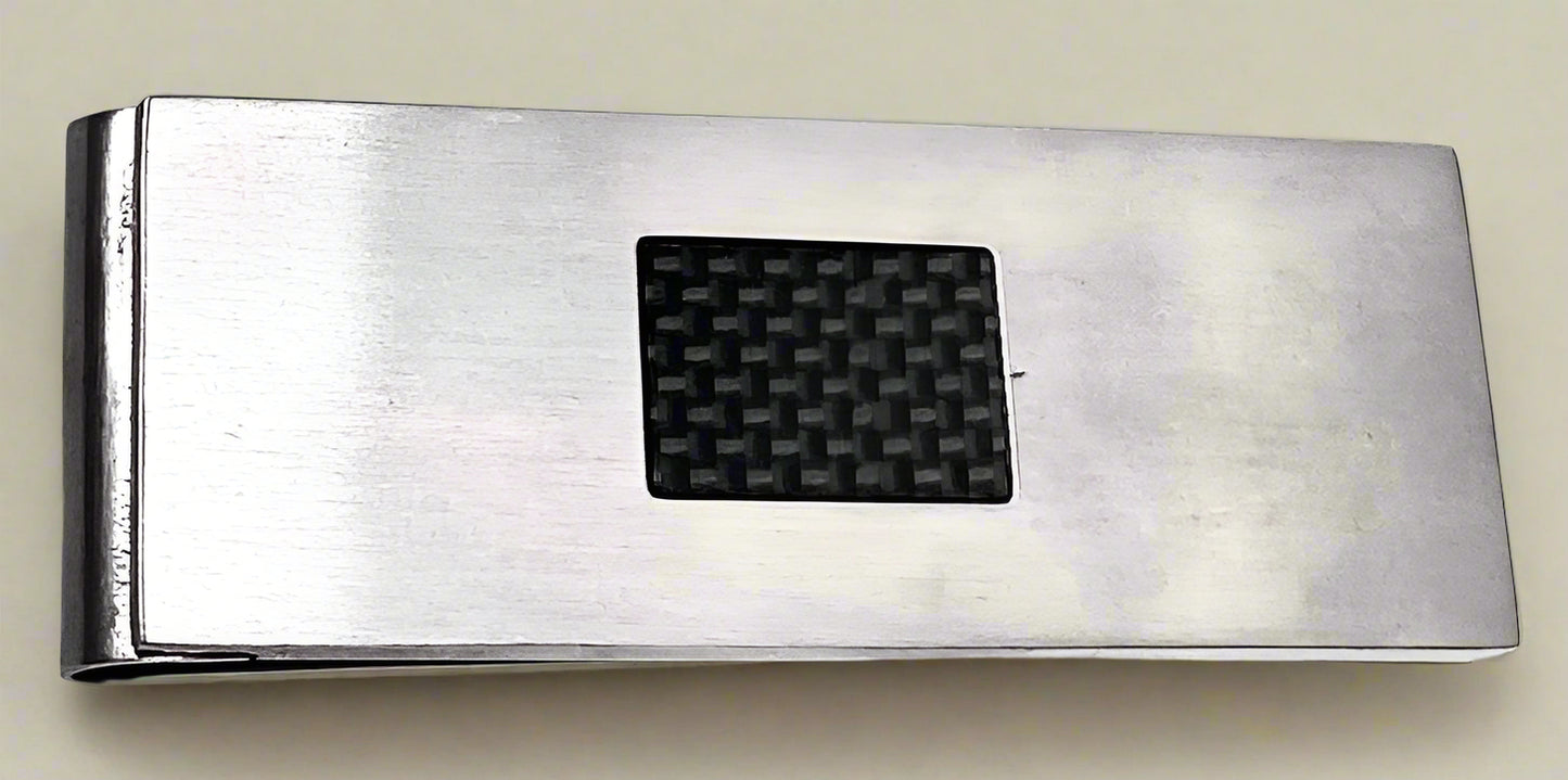 Slim Stainless Steel Money Clip with Textured Inlay