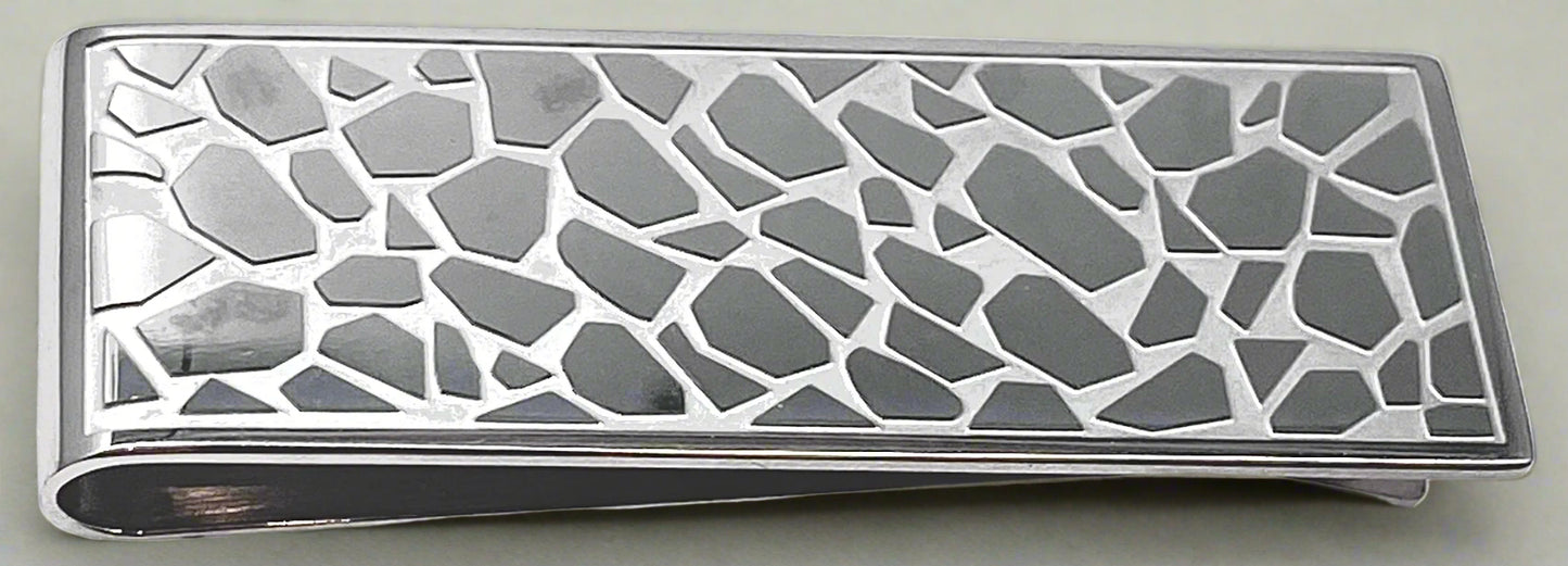 Silver Money Clip with Pebble Pattern Inlay