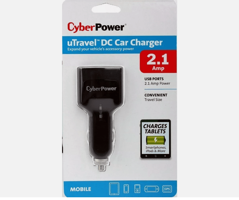 CyberPower TRDC2A2USB Car Lighter Travel Charger (2) 2.1A USB Port DC Power Plug - COLO