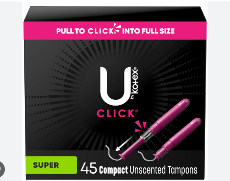 U by Kotex Click Compact Multipack Tampons, Regular, Unscented, 45 Count
